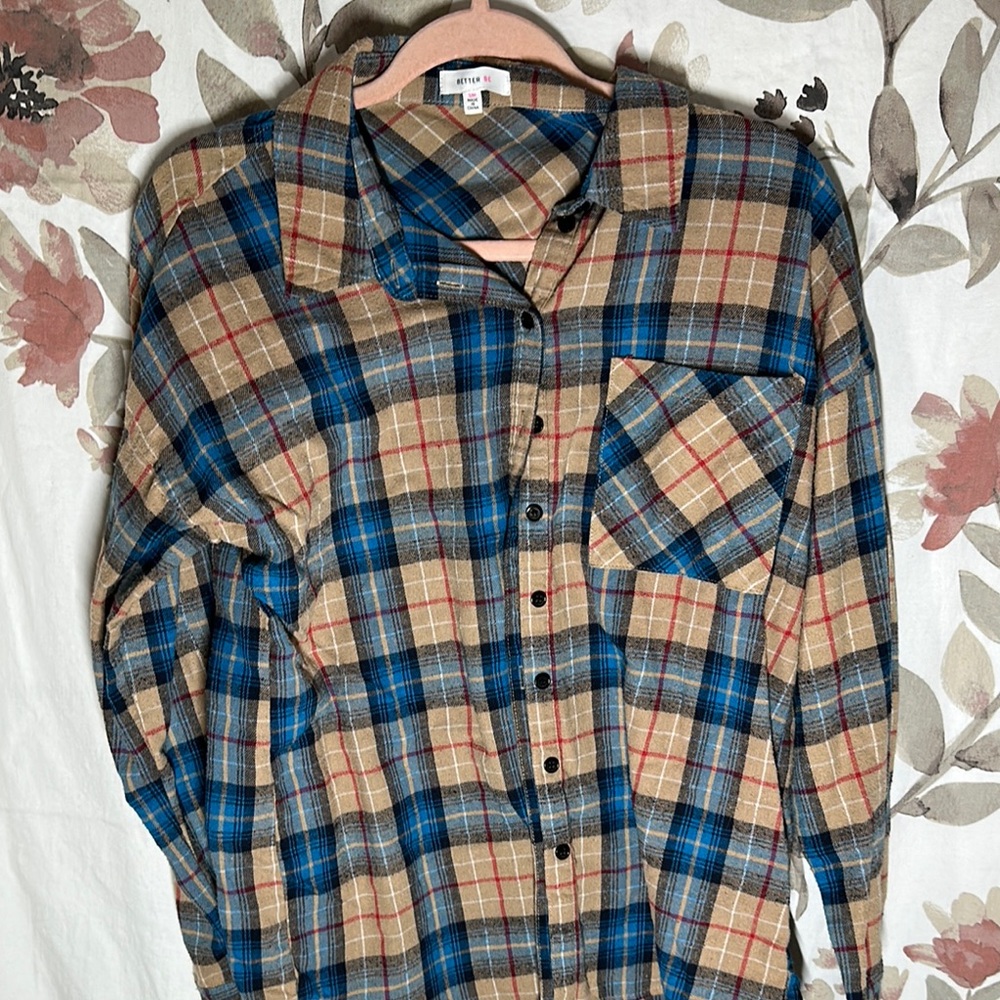 Plaid Men's Shirt in Blue and Tan